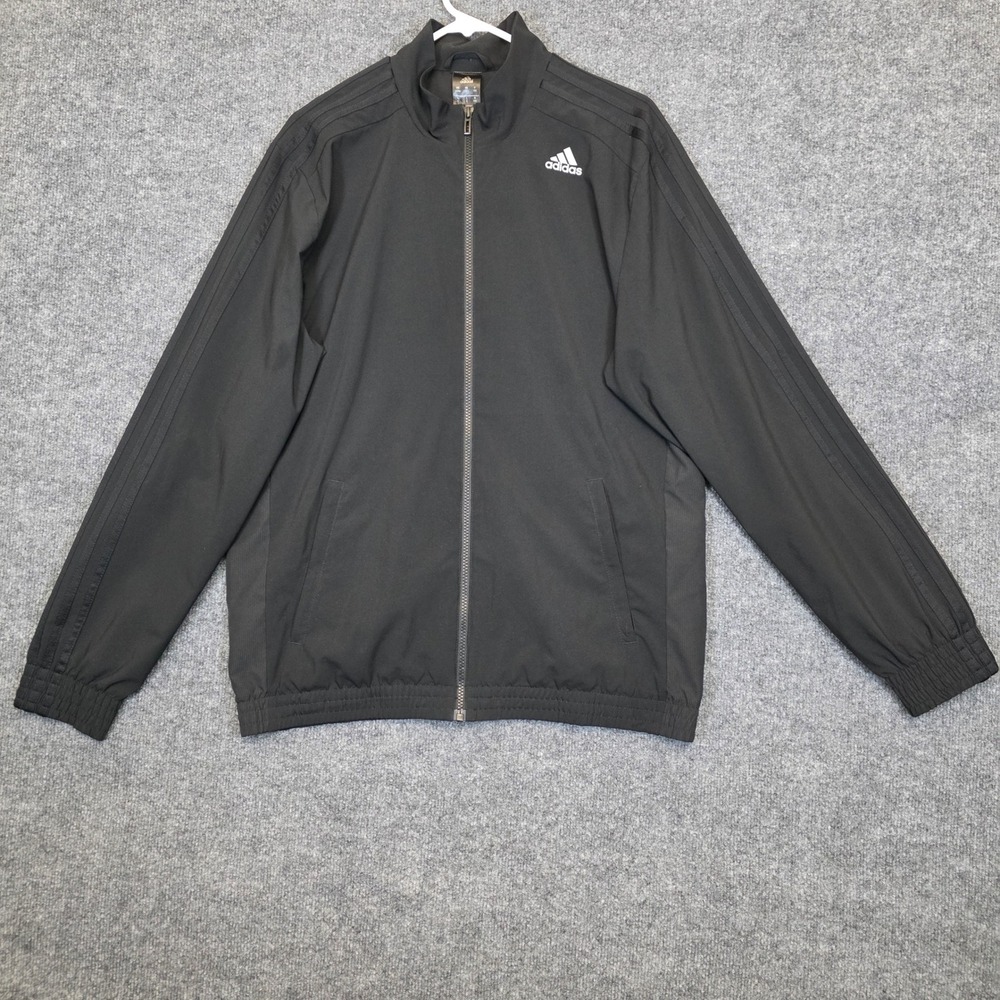 Adidas Track Jacket Mens Large Black Climalite Full Zip Striped Athletic